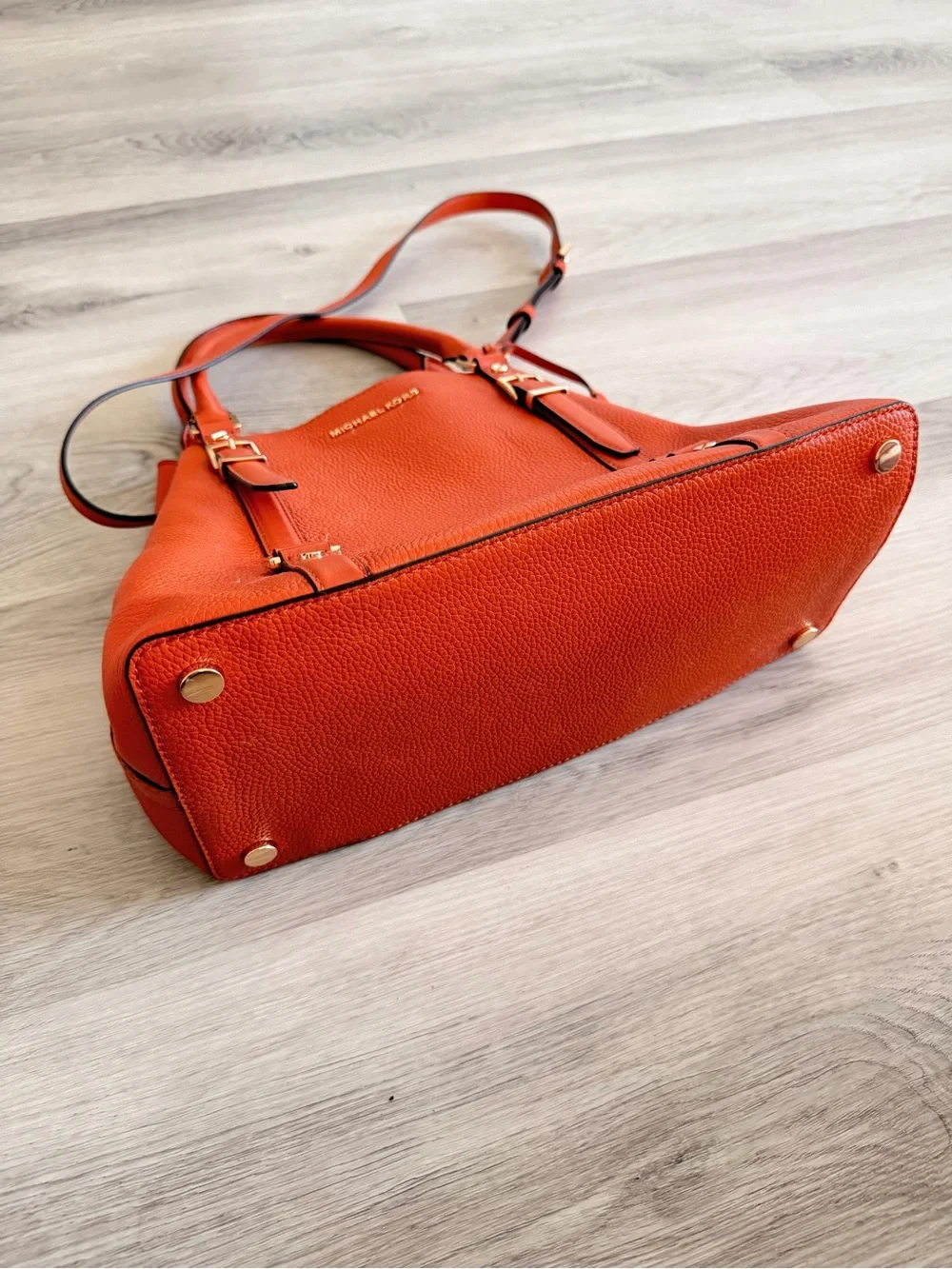 Michael Kors Orange Pebbled Leather Satchel with Gold Accents
